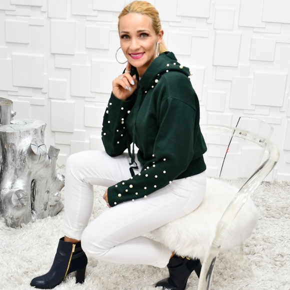 Hoodie Hunter Green Pearl Detail Hoodie - Picture 2 of 4